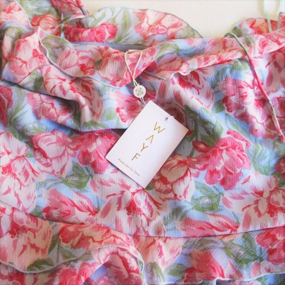 WAYF Chiffon Tiered Ruffle Dress Midi Plus Size 1X Tie Shoulder Blue Pink - Picture 9 of 10